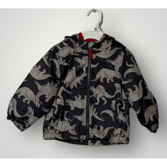 Carters Jacket 12 Mo Boy Gray Dinosaur Fleece Lined Midweight Water Resistant - Picture 1 of 3